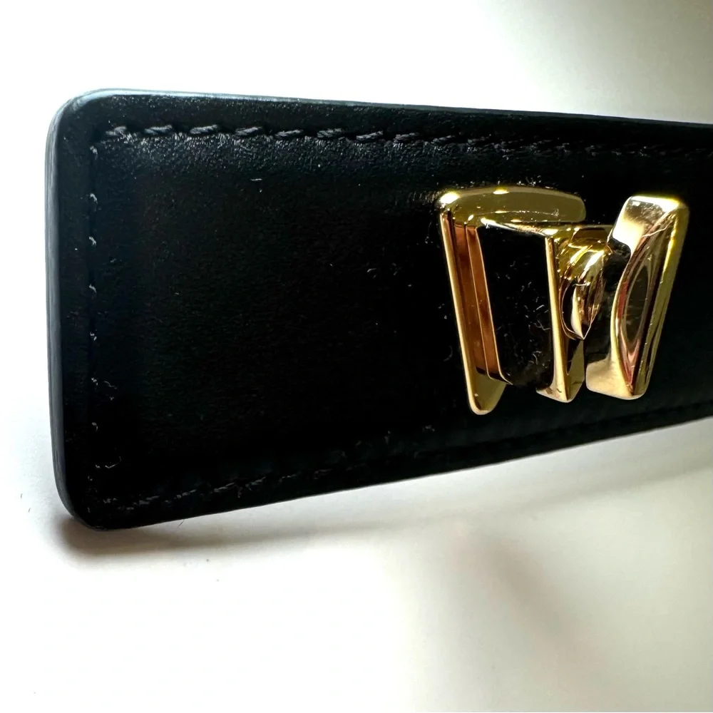 NWT Valentino Garavani Bold Edition V Logo Black Calfskin Leather Belt, Sz 80/32